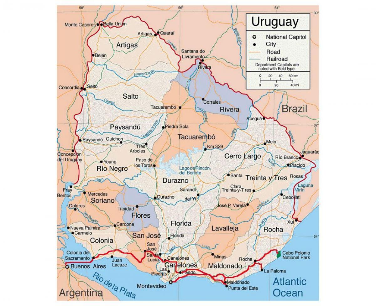 Harta e Uruguaj me citie